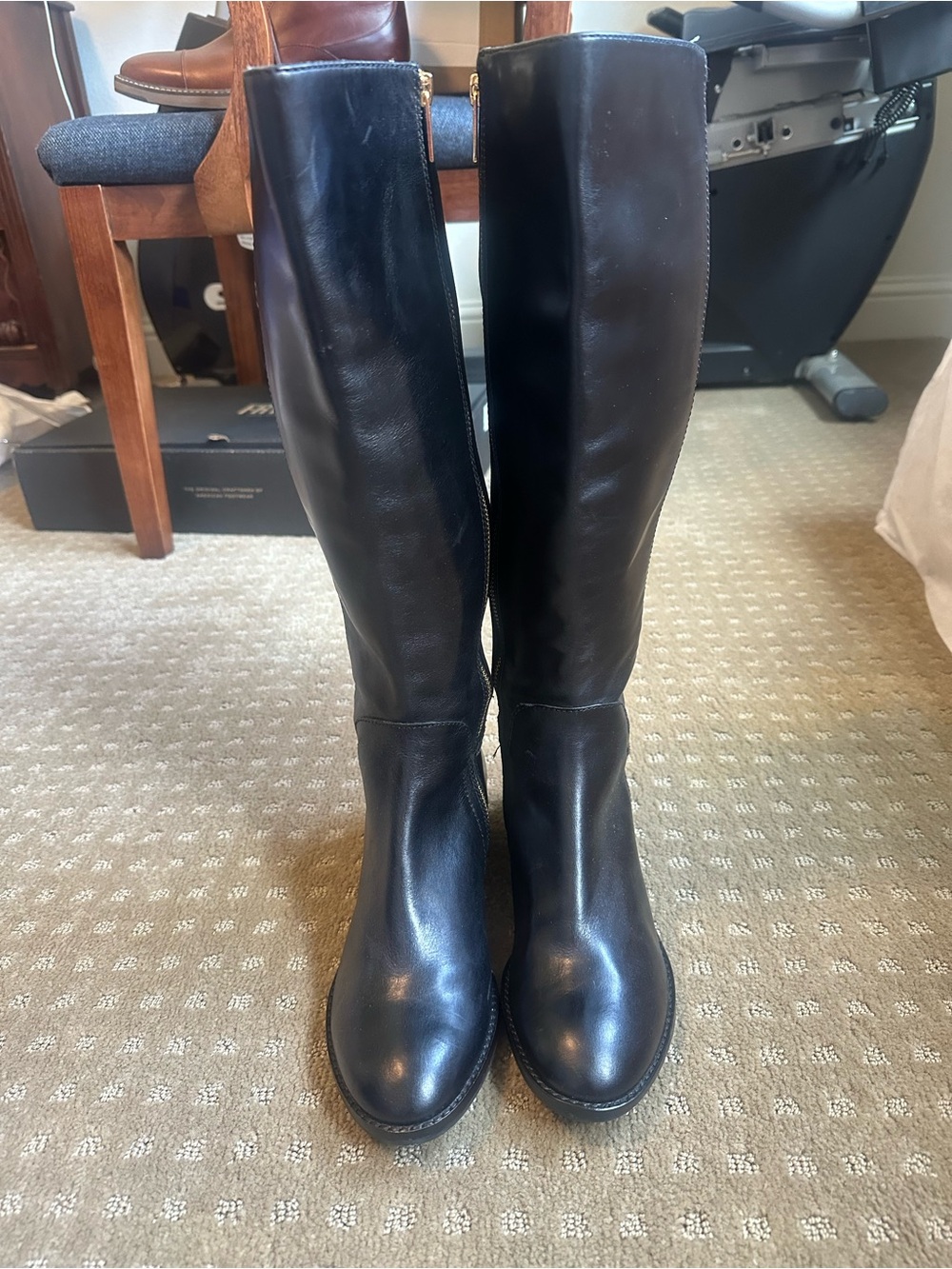 Michael Kors Classic Black Leather Knee-High Boots with stretch calf